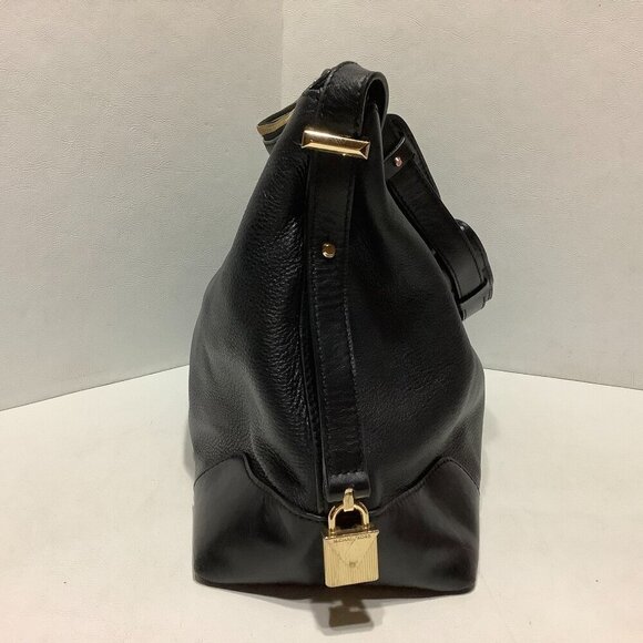 Michael Kors Pebbled Leather Crosby Padlock Shoulder Bag Purse Black 15" x 10" - Picture 4 of 9